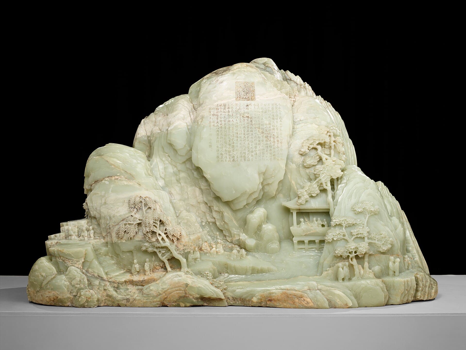 Montagne de jade sculptée illustrant la scène du Pavillon des Orchidées, Musée de Pékin.