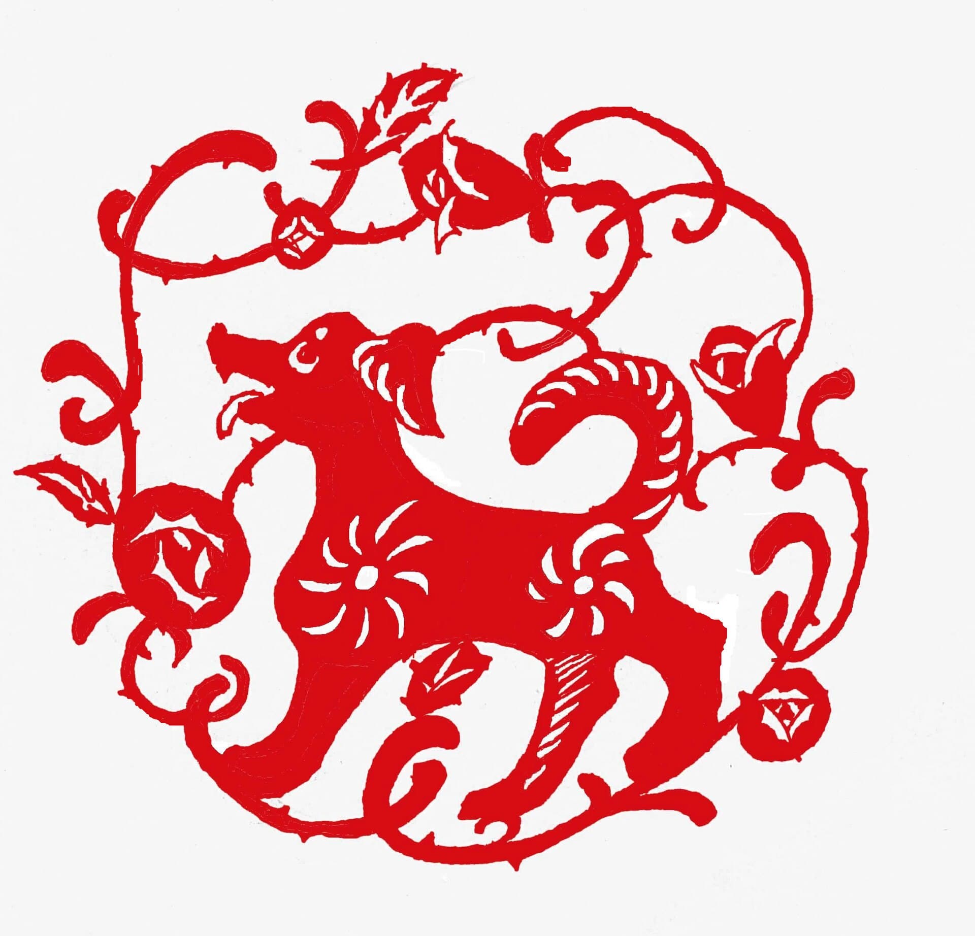 Art du papier découpé chinois (jianzhi), motif du Chien pour le Nouvel An.
