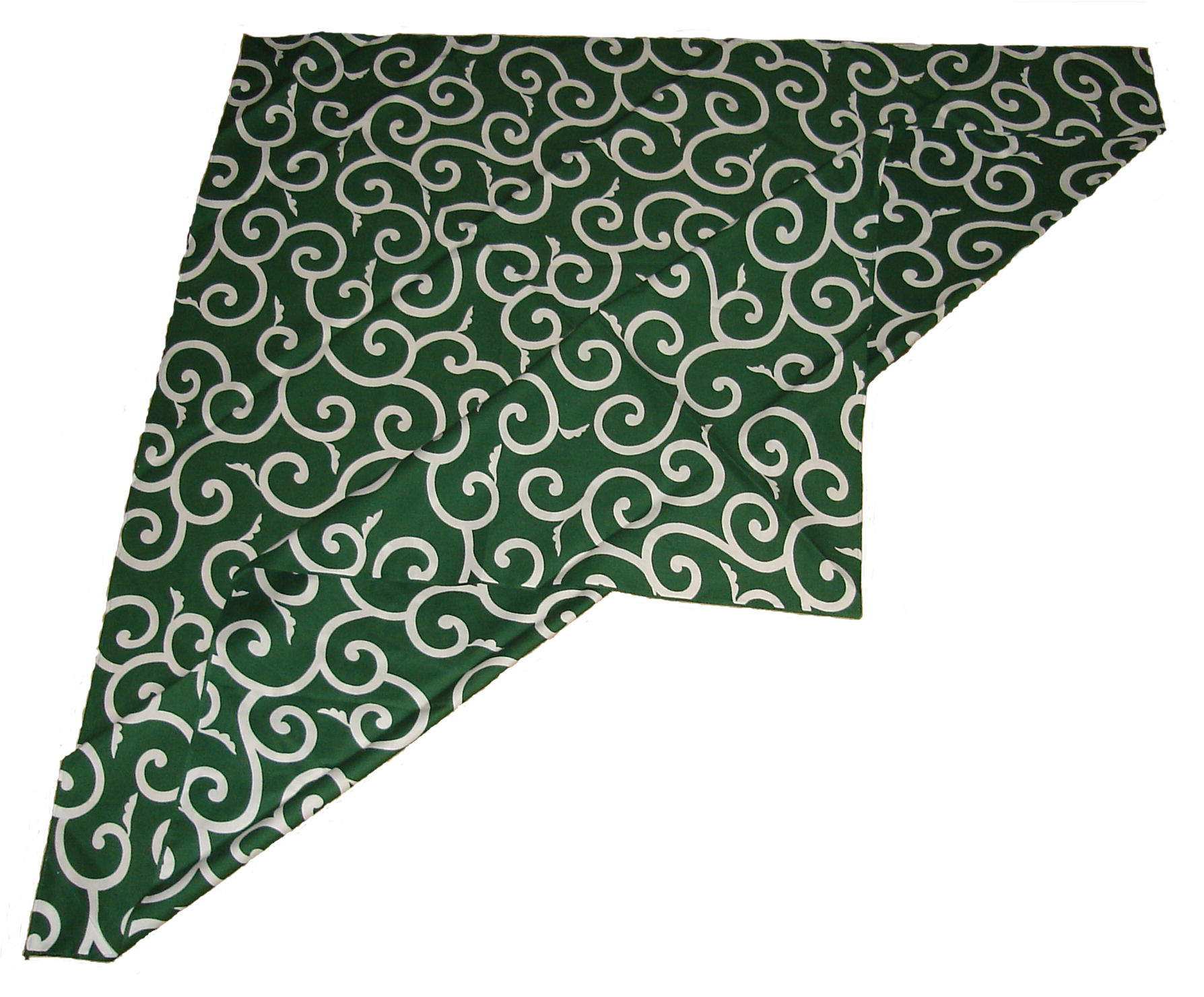 Furoshiki cloth bearing the karakusa motif, green undulating vine arabesques on a light ground, a classic of traditional Japanese wrapping