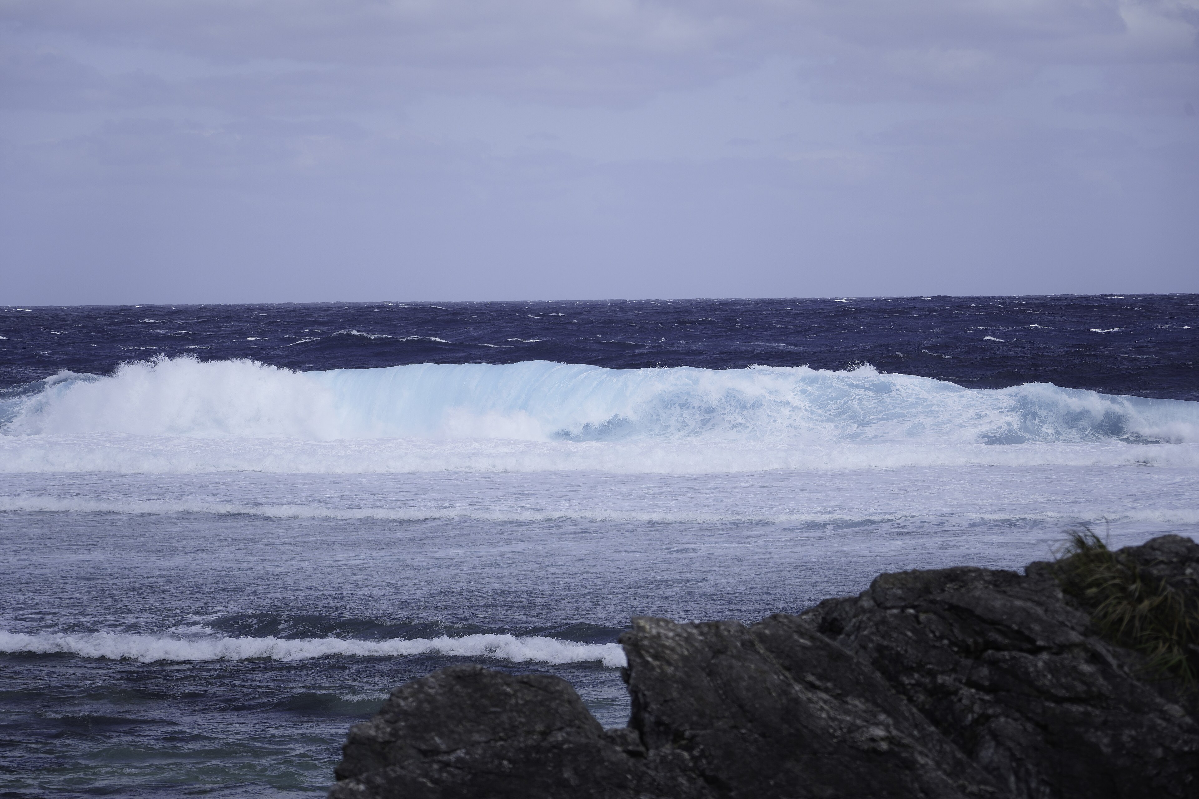 Waves breaking on the northern coast of Iheya Island in Okinawa, Japan, an echo of the living seascapes of Ponyo.